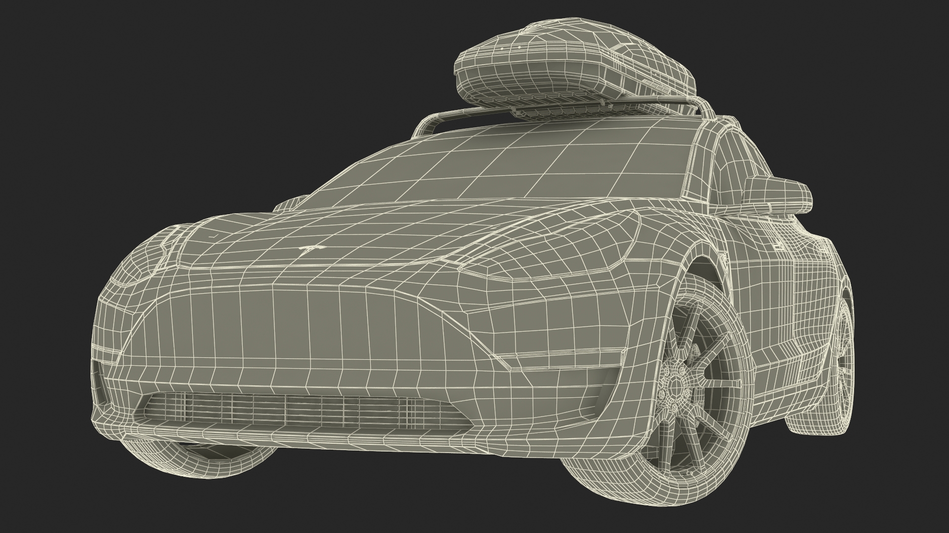 3D Tesla with Thule Car Roofbox on Roof Rack Rigged model