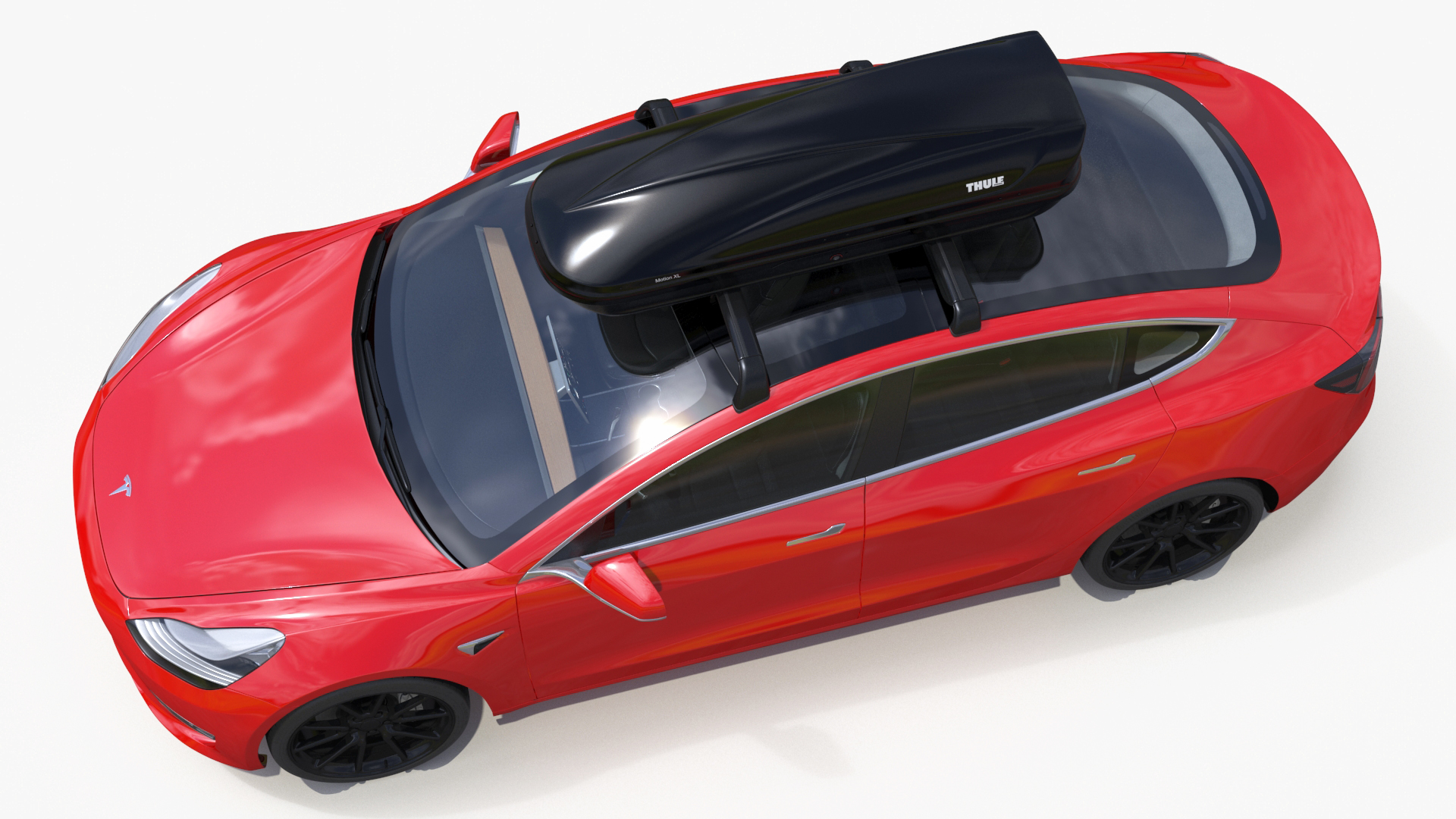 3D Tesla with Thule Car Roofbox on Roof Rack Rigged model