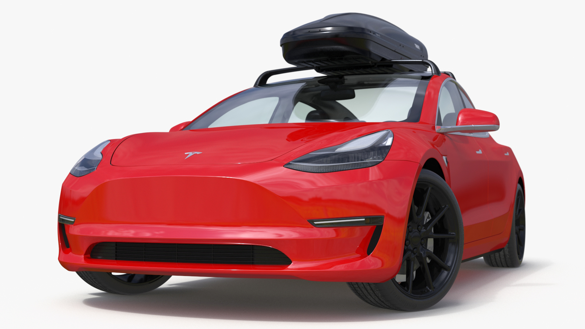 3D Tesla with Thule Car Roofbox on Roof Rack Rigged model