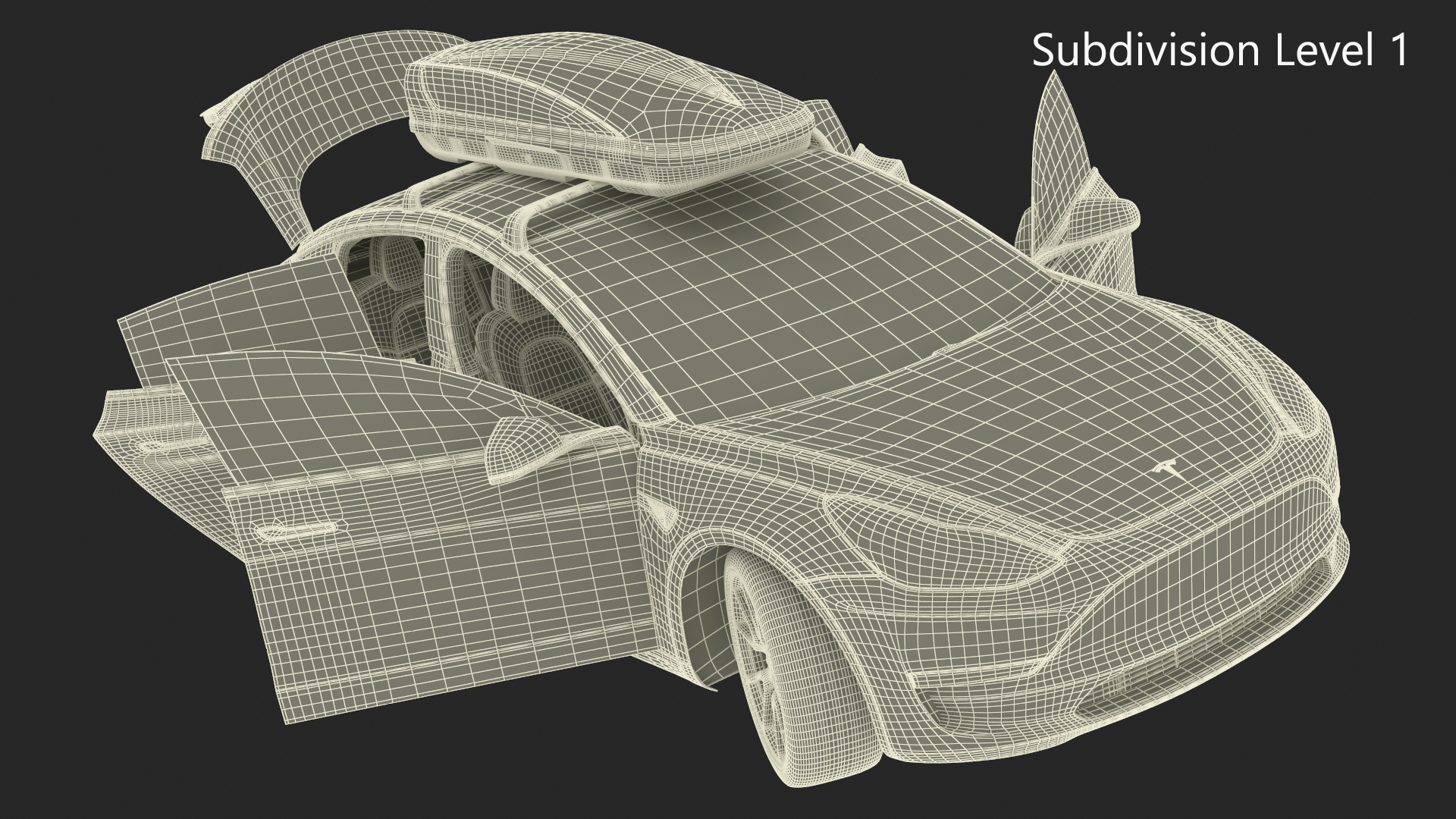 3D Tesla with Thule Car Roofbox on Roof Rack Rigged model