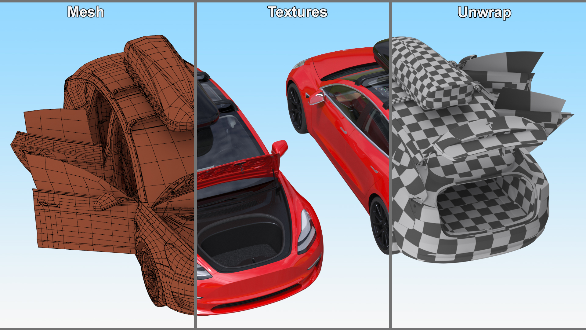 3D Tesla with Thule Car Roofbox on Roof Rack Rigged model