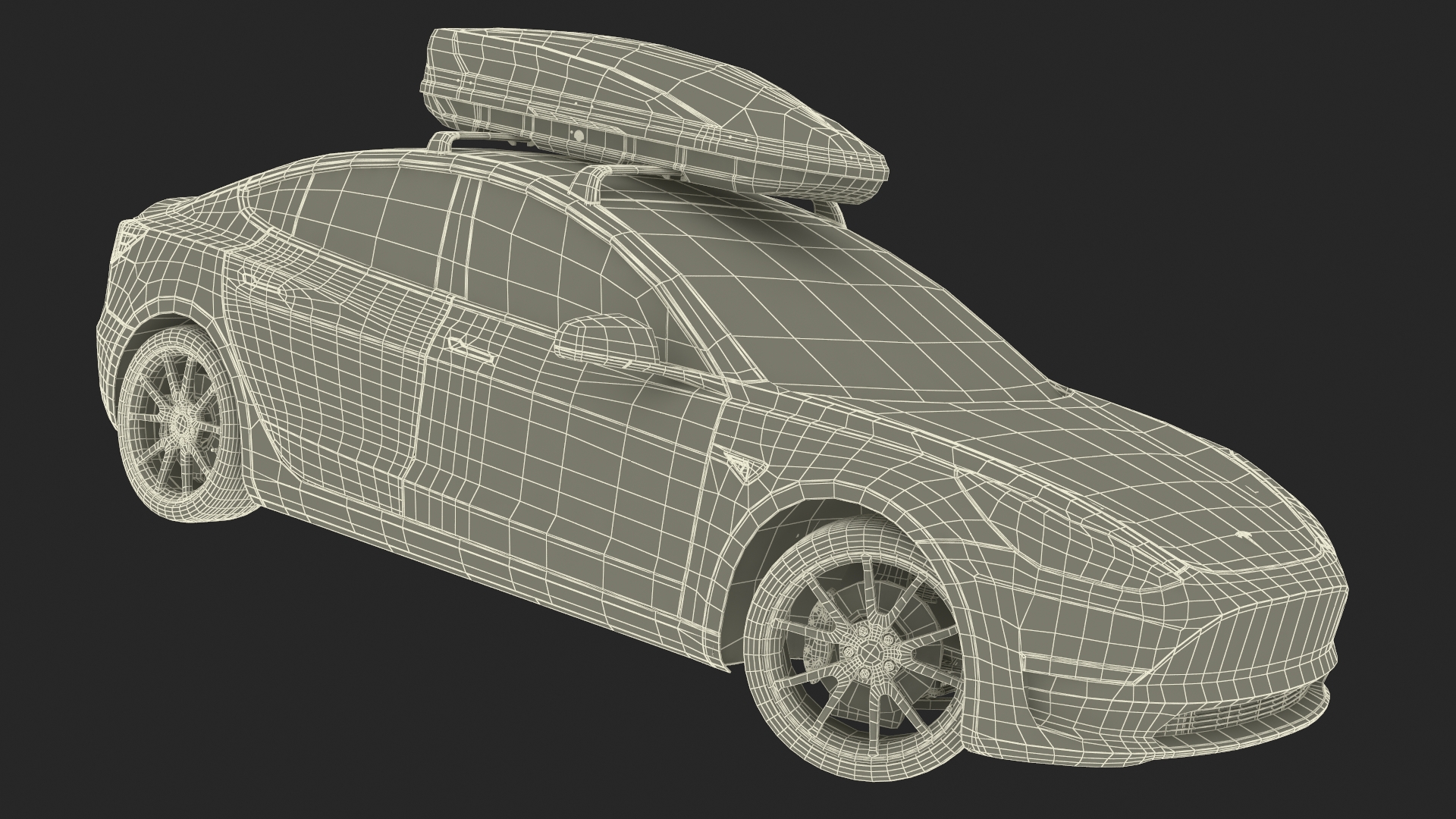 3D Tesla with Thule Car Roofbox on Roof Rack Rigged model