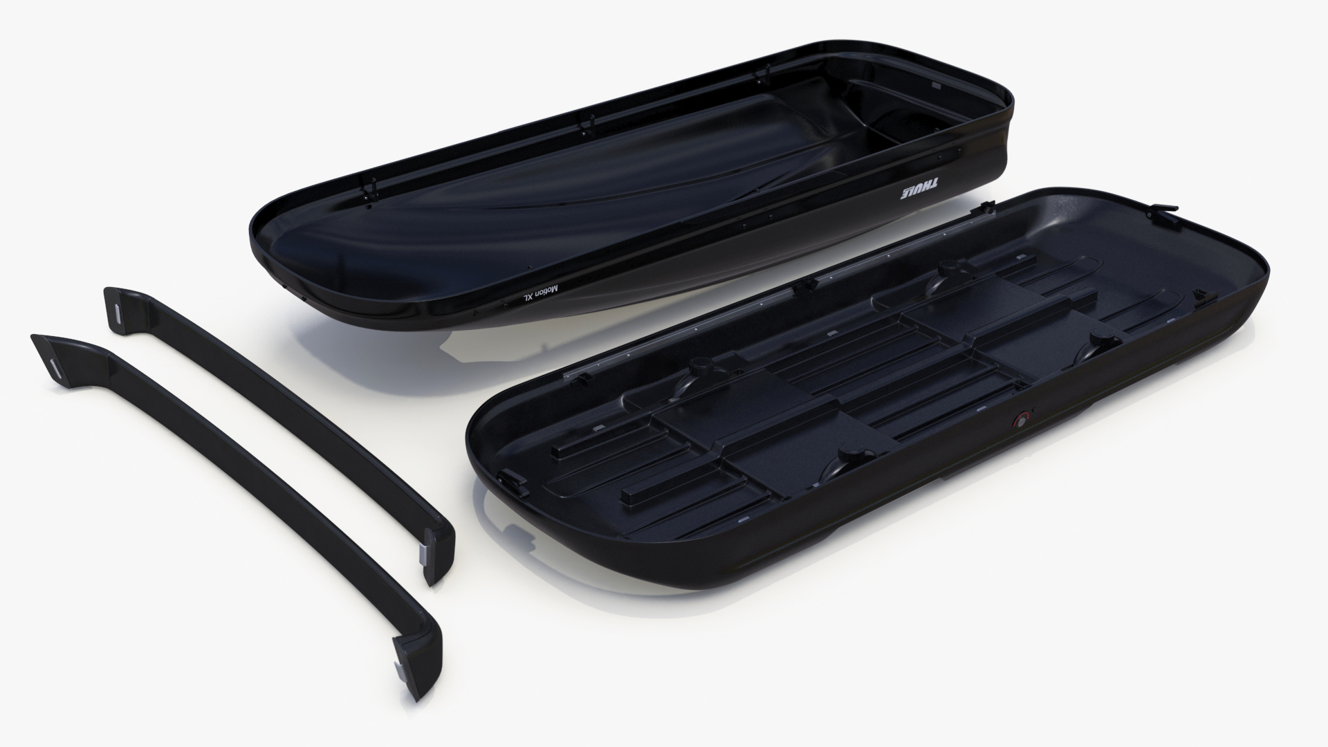 3D Tesla with Thule Car Roofbox on Roof Rack Rigged model