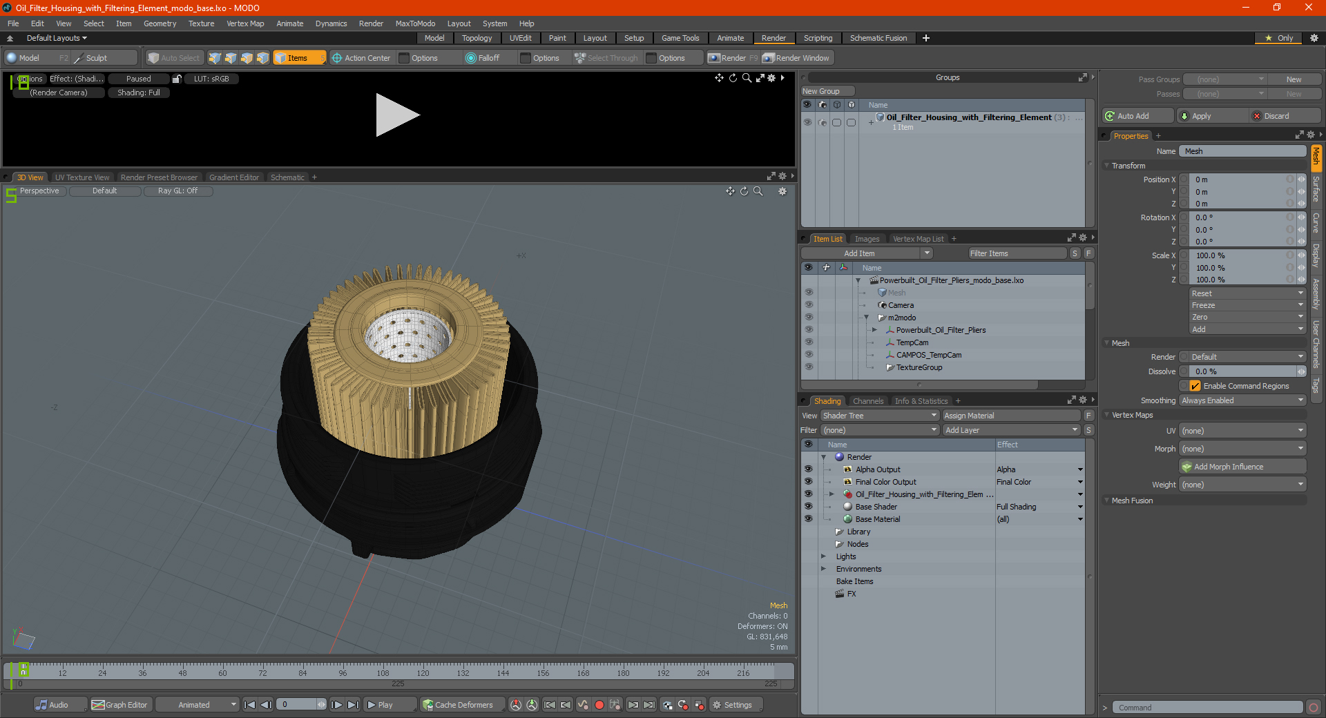 3D Oil Filter Housing with Filtering Element