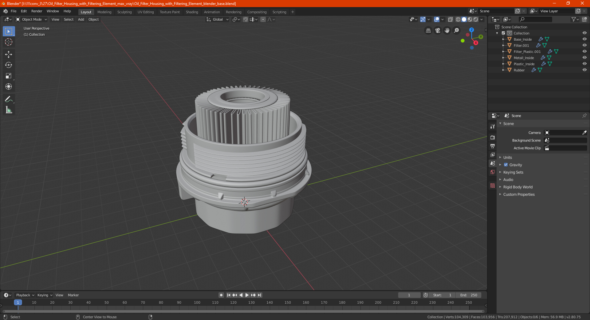 3D Oil Filter Housing with Filtering Element
