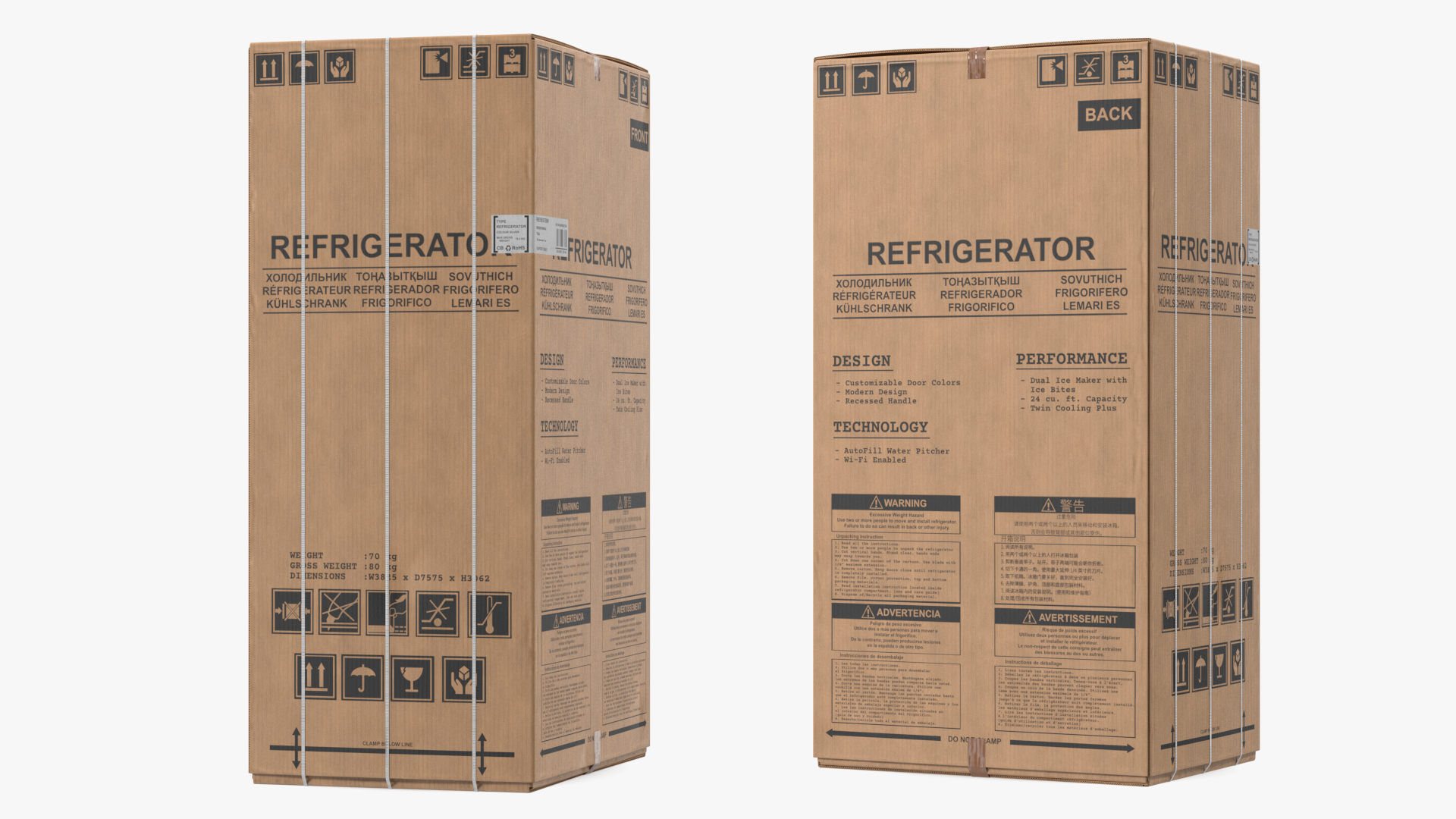 3D model Carton Refrigerator Package Box Old