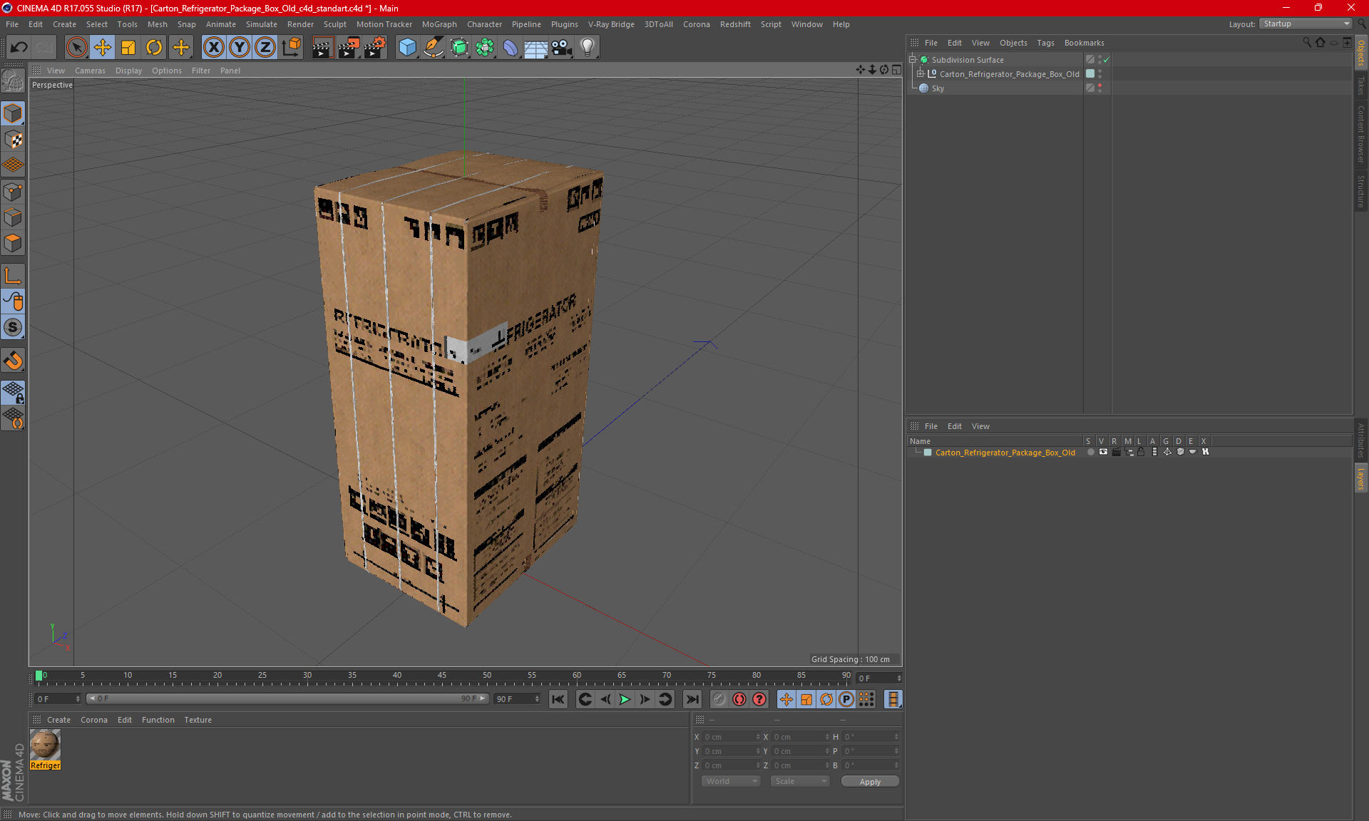 3D model Carton Refrigerator Package Box Old