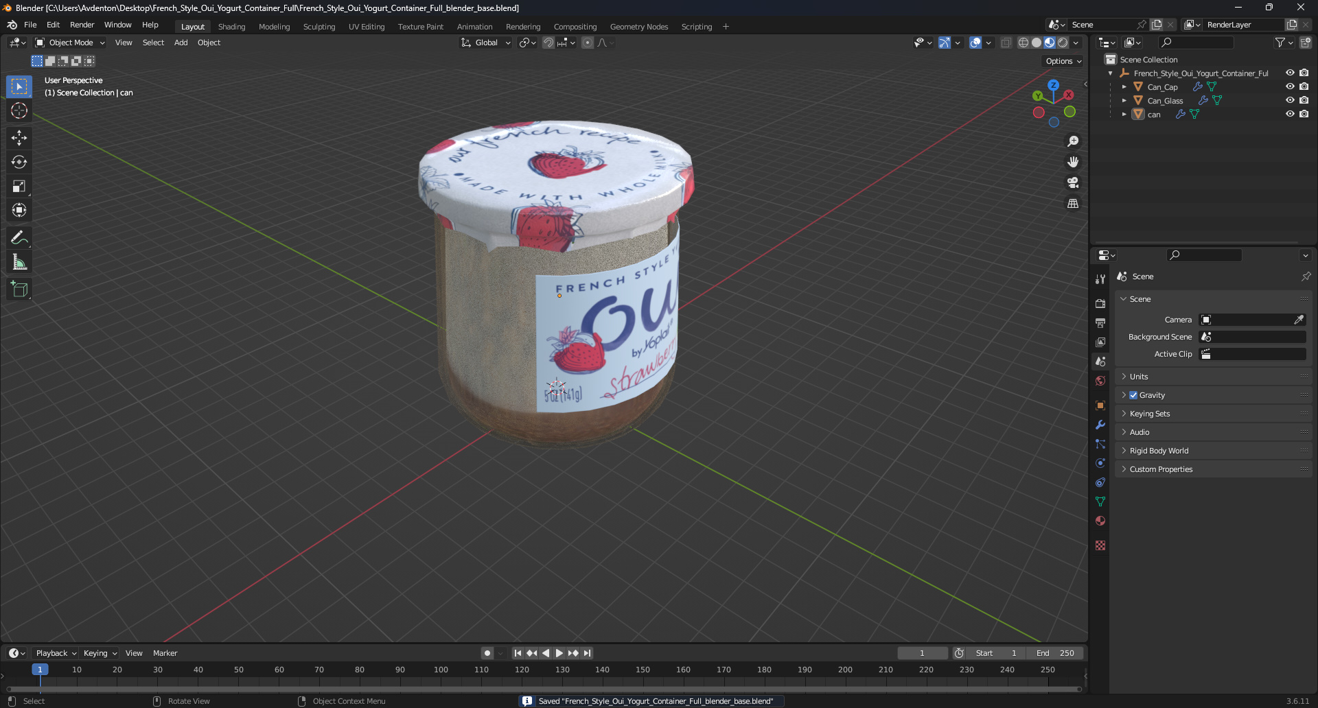 3D French Style Oui Yogurt Container Full model