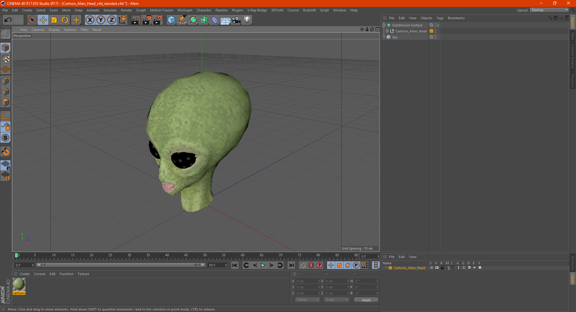 3D Cartoon Alien Head model