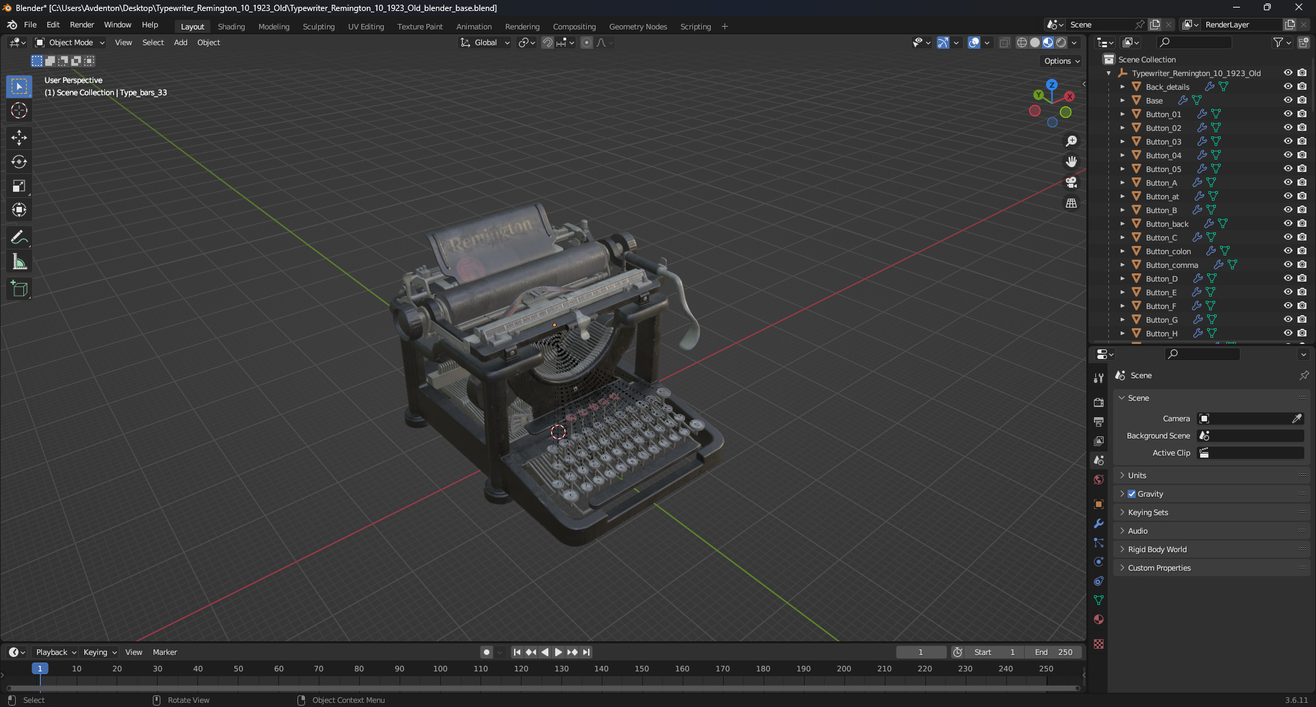Typewriter Remington 10 1923 Old 3D