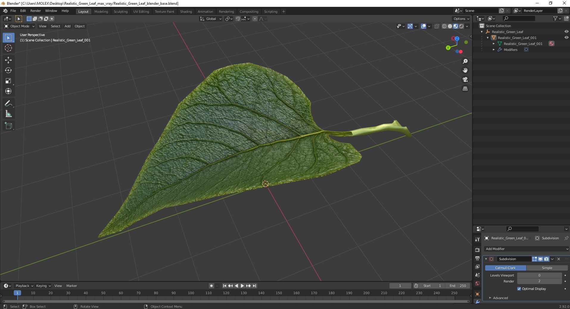 3D model Realistic Green Leaf