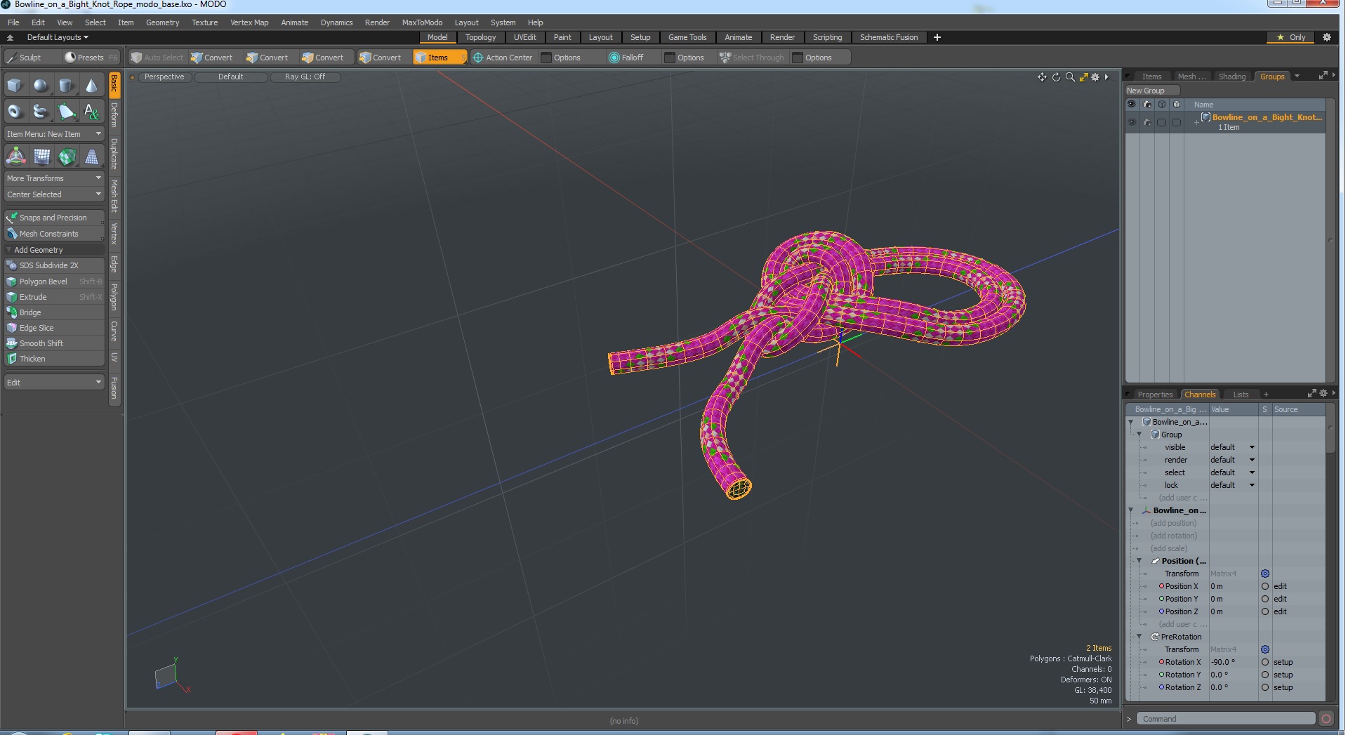 3D Bowline on a Bight Knot Rope model