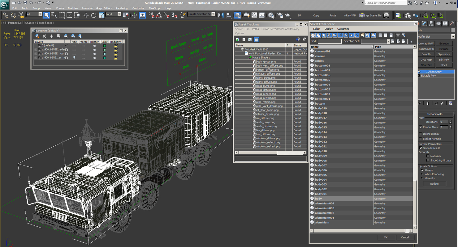 3D model Multi Functional Radar 92n2e for S 400 Rigged