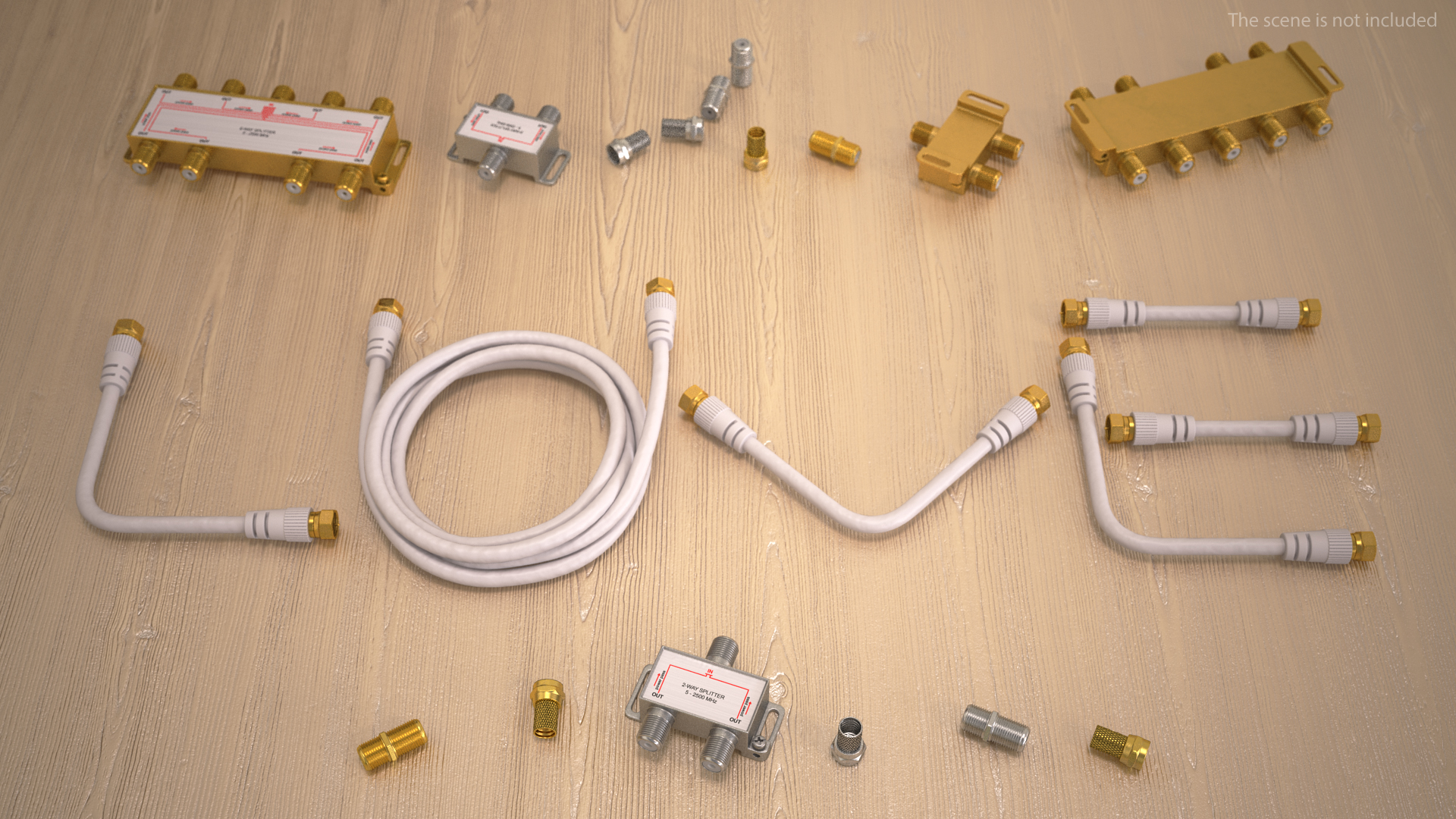 Coaxial Cable and Extender Gold Plated Set 3D