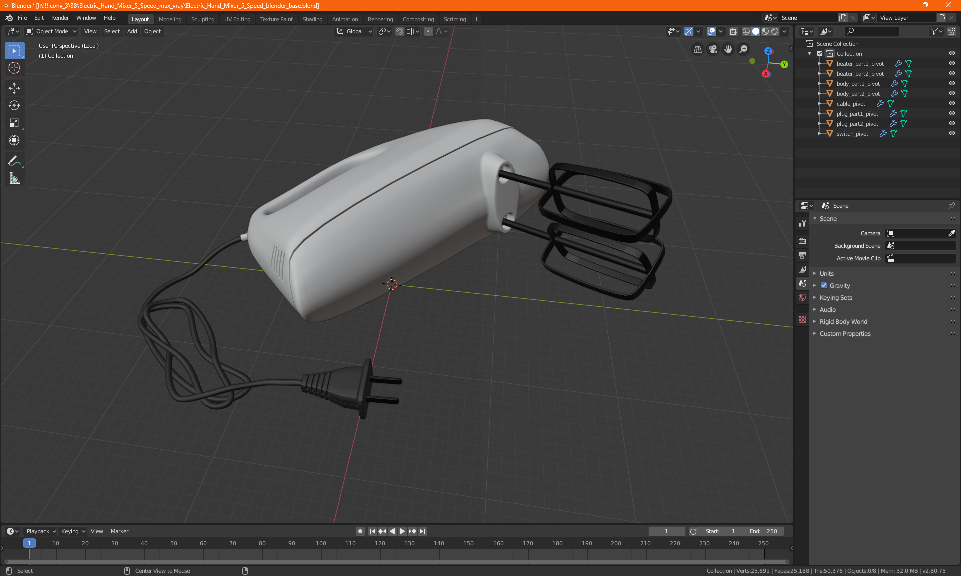 Hand Mixer Chrome 3D