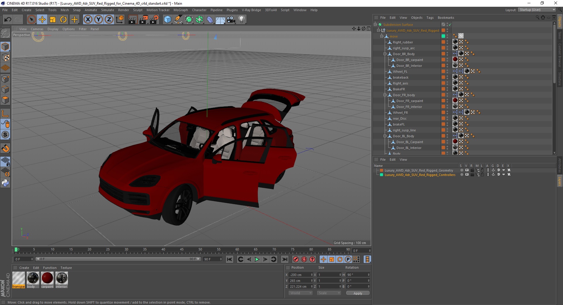 3D Luxury AWD 4dr SUV Red Rigged for Cinema 4D model