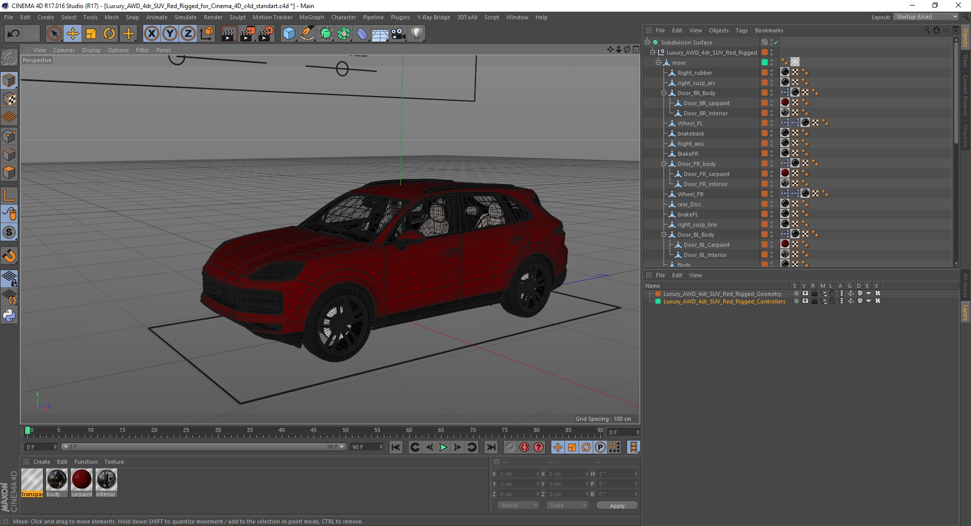 3D Luxury AWD 4dr SUV Red Rigged for Cinema 4D model