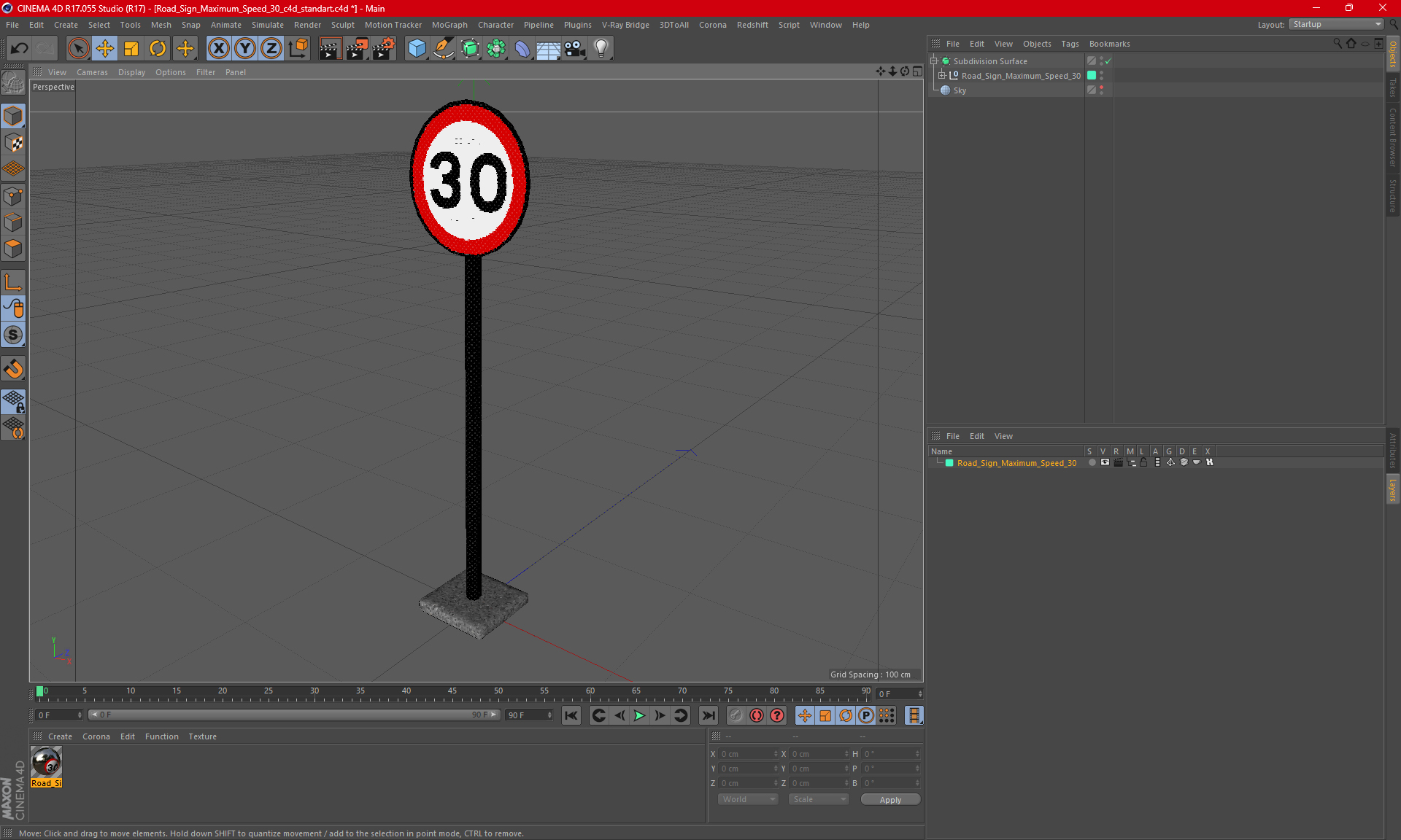 3D Road Sign Maximum Speed 30
