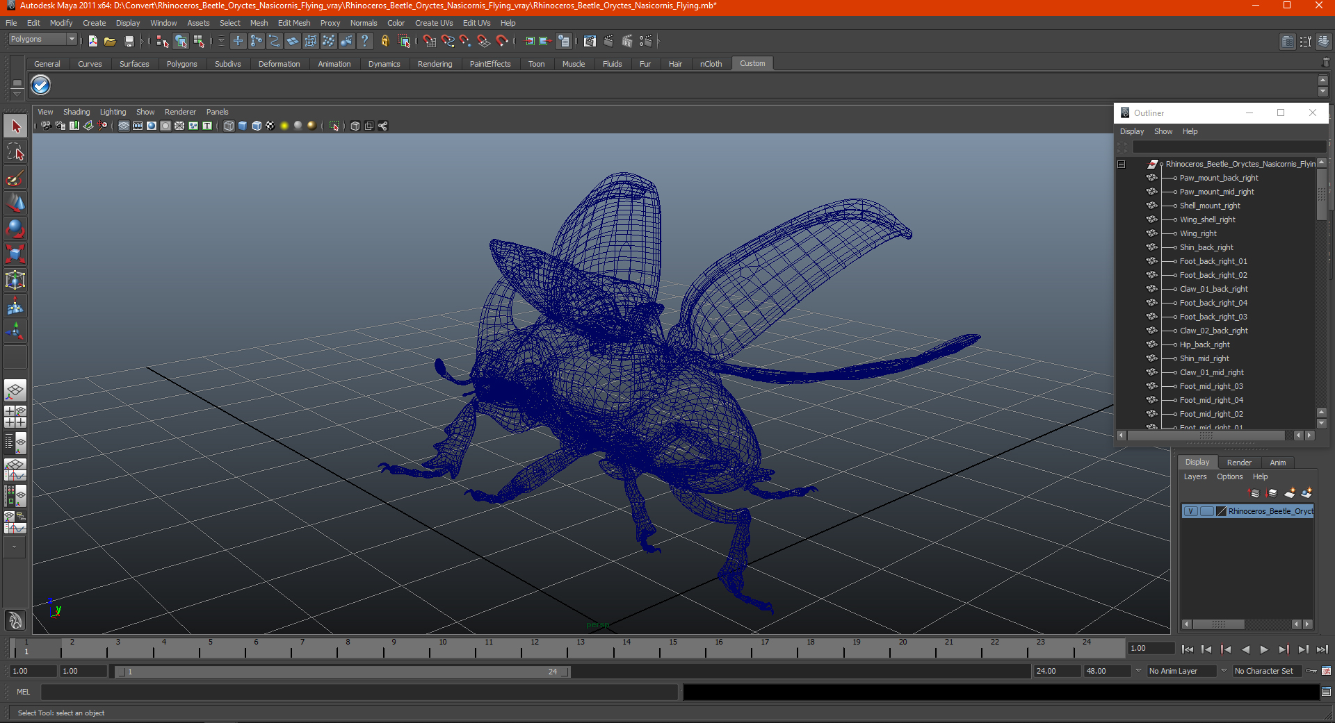 3D Rhinoceros Beetle Oryctes Nasicornis Flying model