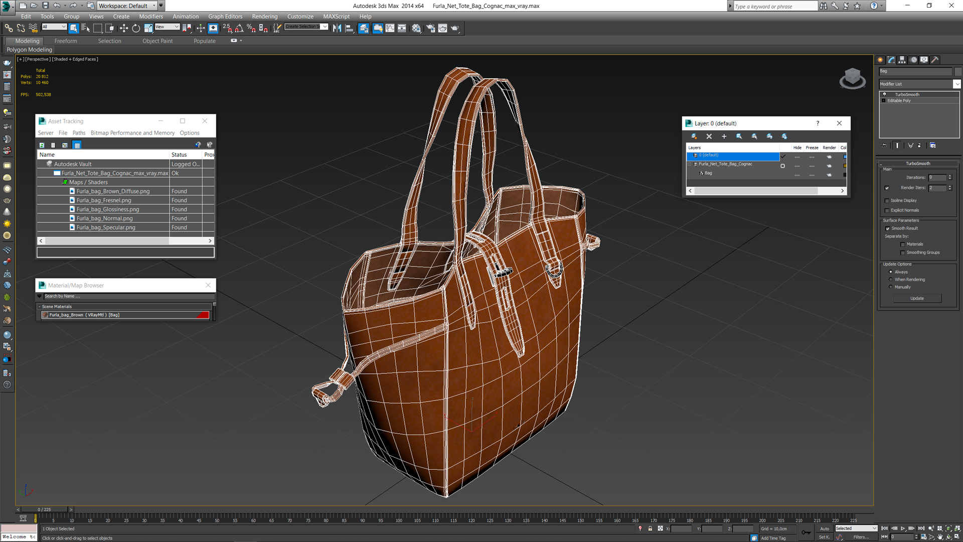 3D model Furla Net Tote Bag Cognac