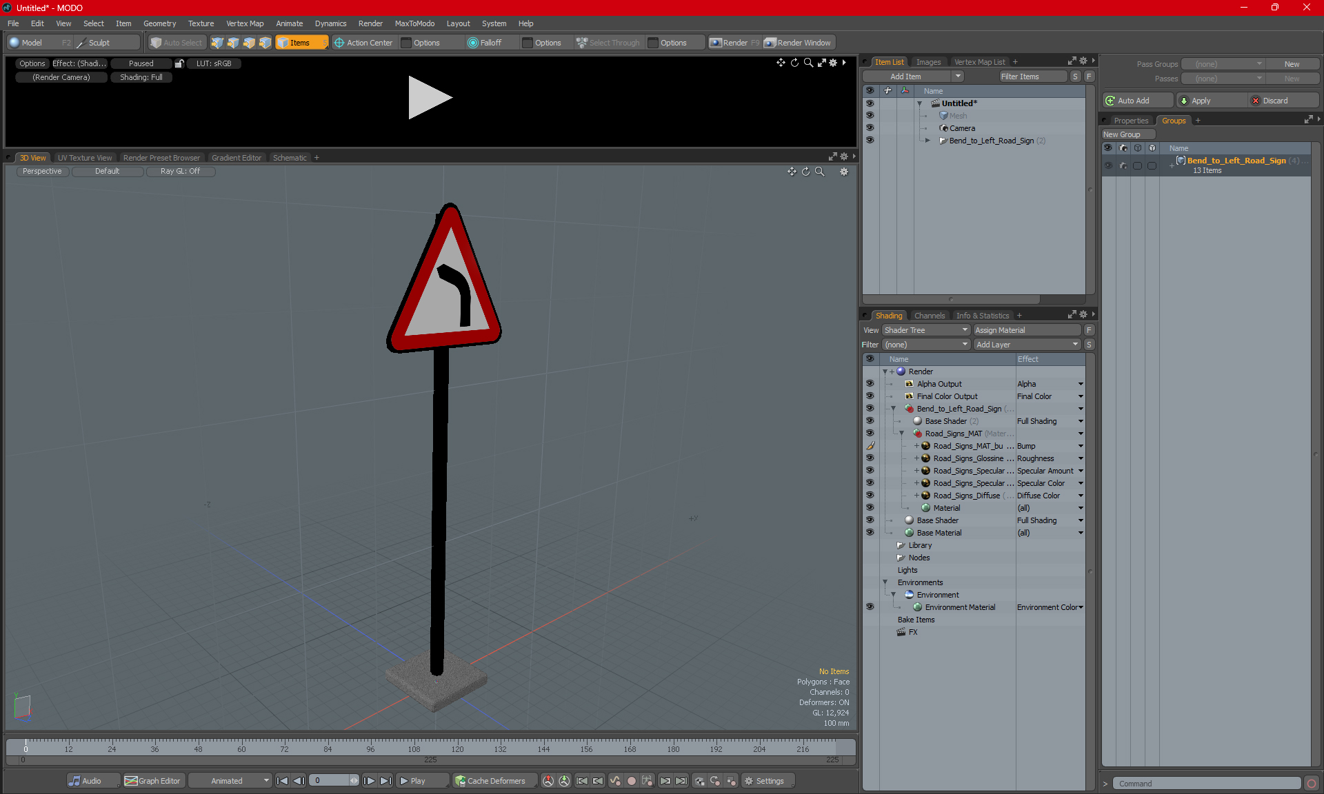 Bend to Left Road Sign 3D