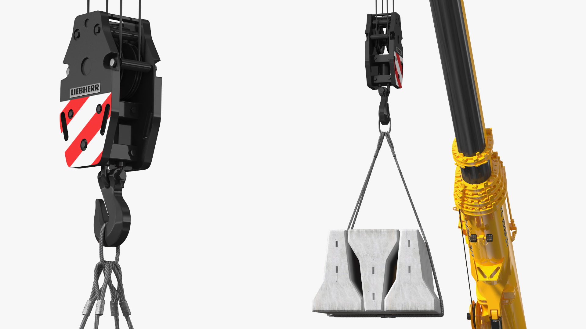 3D Mobile Crane Liebherr with Concrete Barriers Rigged