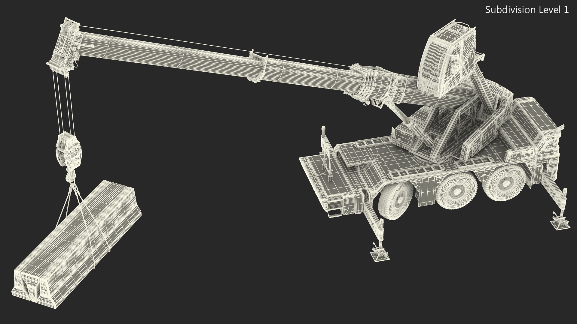 3D Mobile Crane Liebherr with Concrete Barriers Rigged