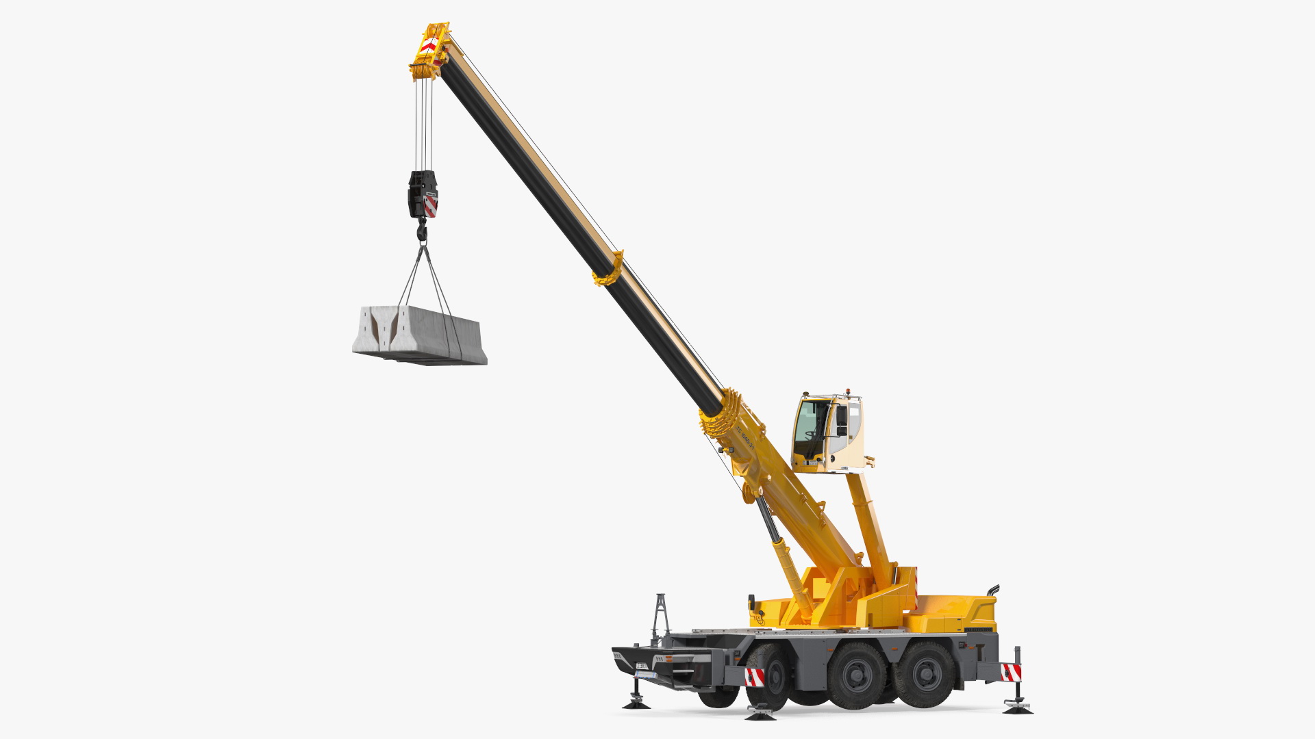 3D Mobile Crane Liebherr with Concrete Barriers Rigged
