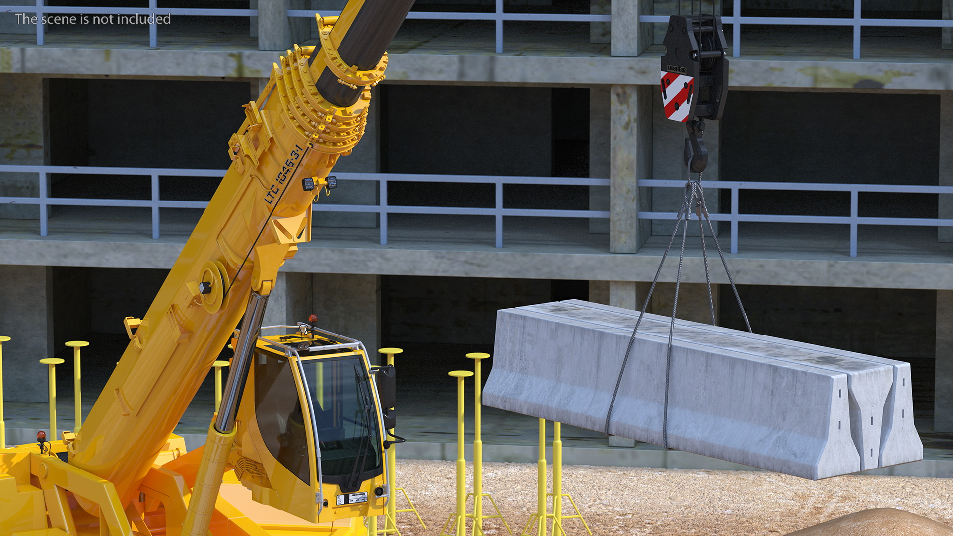 3D Mobile Crane Liebherr with Concrete Barriers Rigged