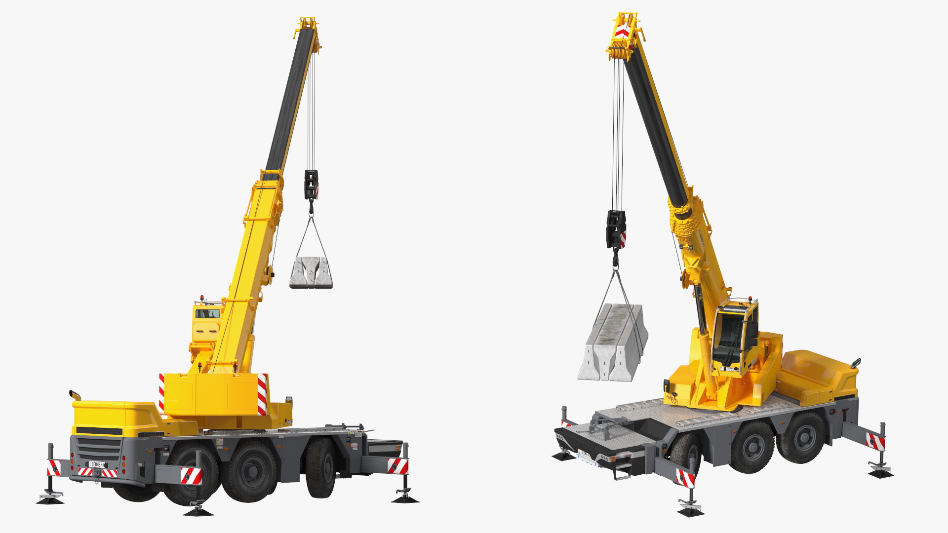 3D Mobile Crane Liebherr with Concrete Barriers Rigged