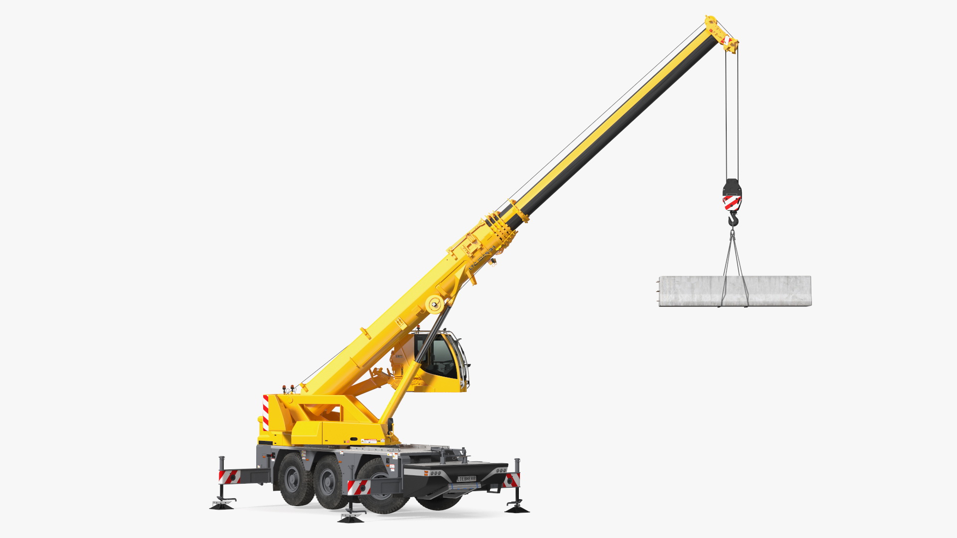 3D Mobile Crane Liebherr with Concrete Barriers Rigged