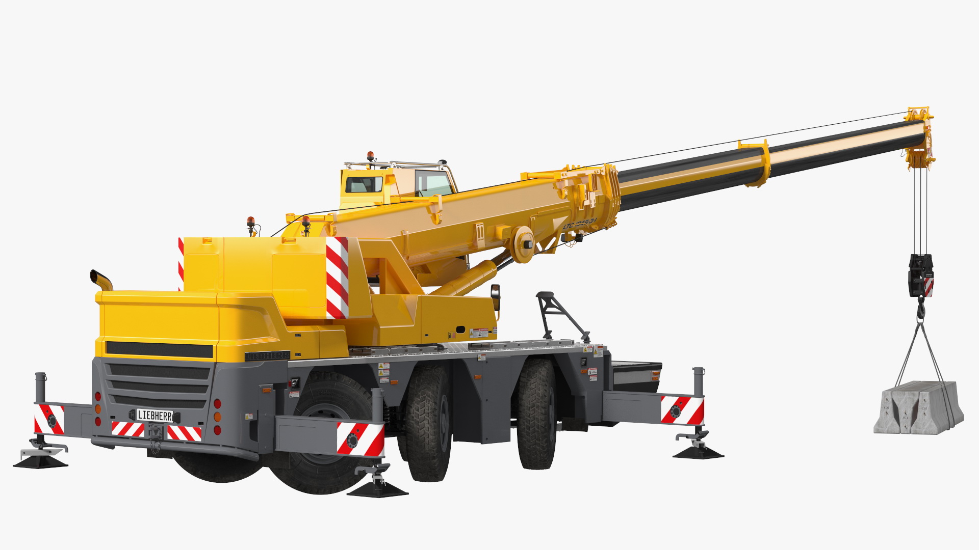 3D Mobile Crane Liebherr with Concrete Barriers Rigged