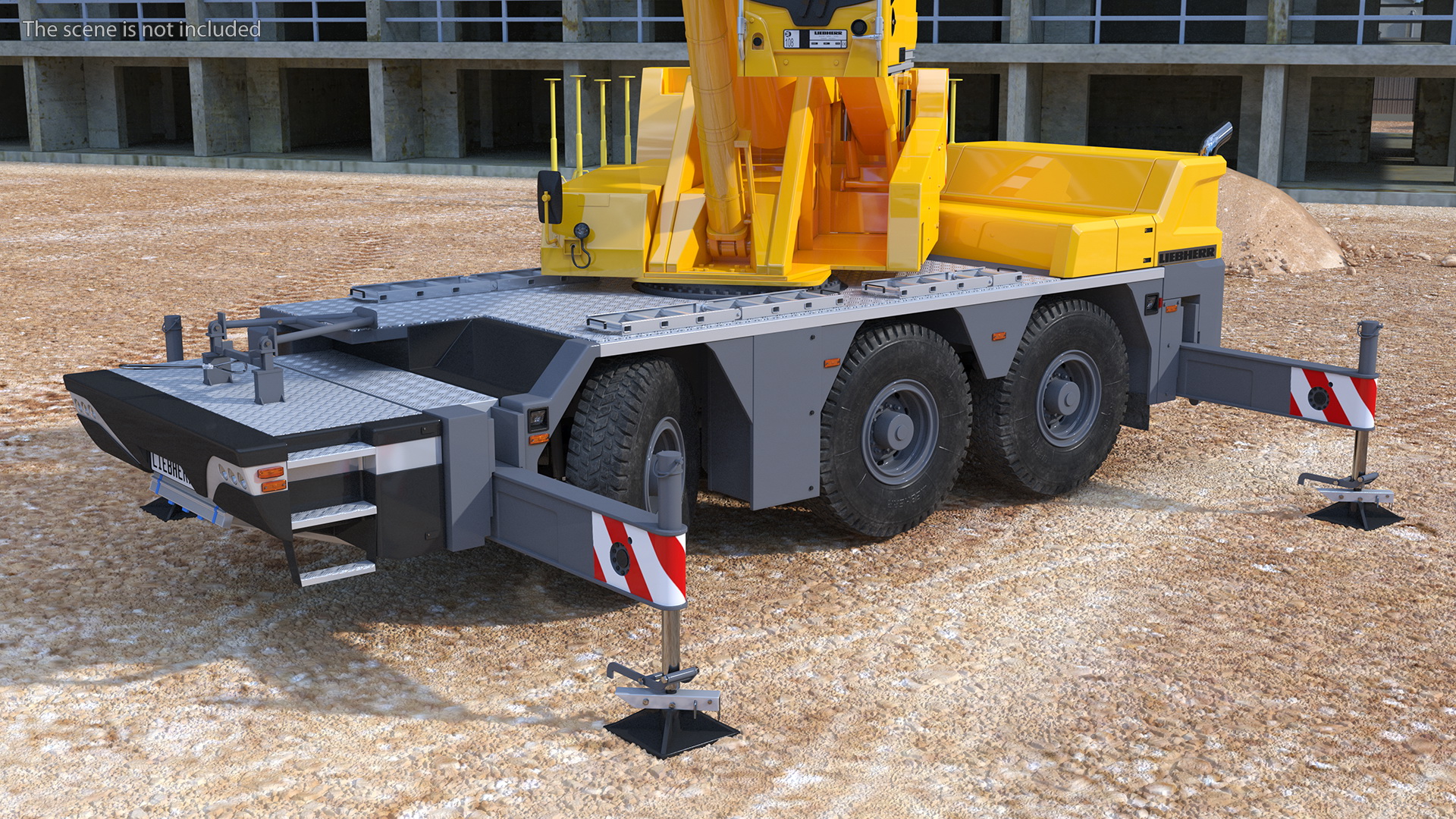 3D Mobile Crane Liebherr with Concrete Barriers Rigged