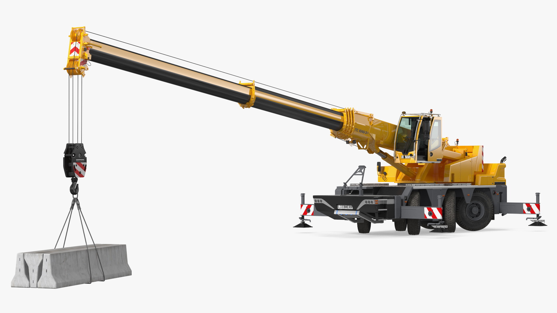 3D Mobile Crane Liebherr with Concrete Barriers Rigged