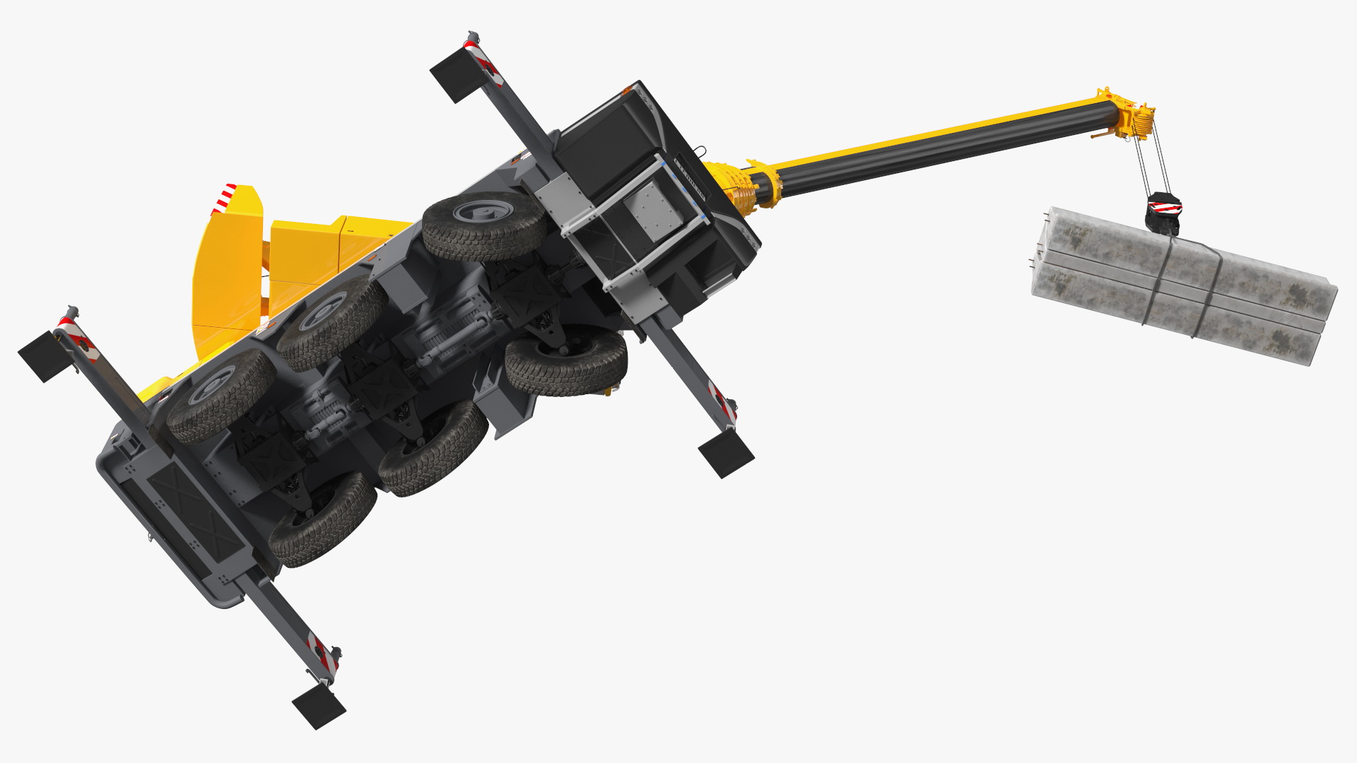 3D Mobile Crane Liebherr with Concrete Barriers Rigged