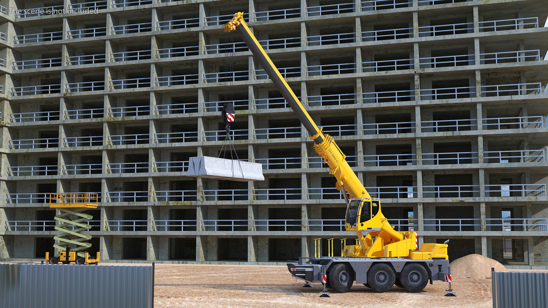 3D Mobile Crane Liebherr with Concrete Barriers Rigged