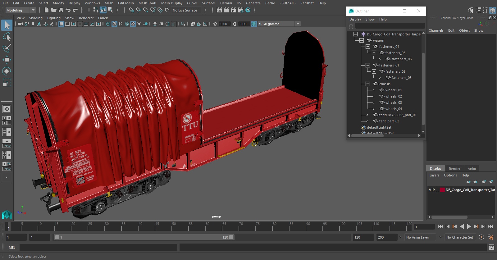 DB Cargo Coil Transporter Tarpaulin Freight Wagon No Interior Clear 3D