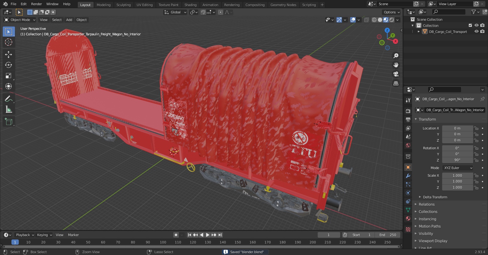 DB Cargo Coil Transporter Tarpaulin Freight Wagon No Interior Clear 3D