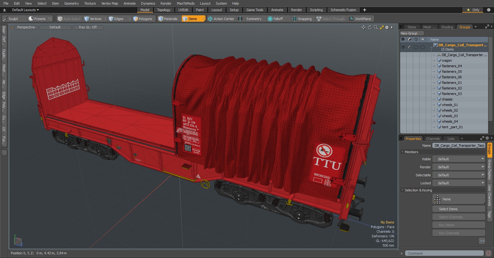 DB Cargo Coil Transporter Tarpaulin Freight Wagon No Interior Clear 3D