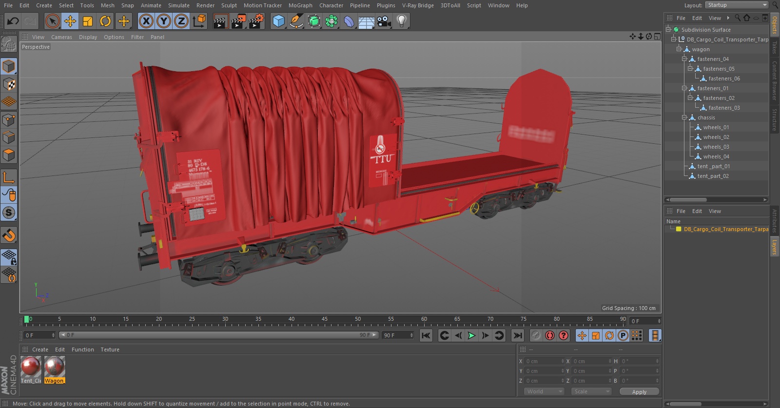 DB Cargo Coil Transporter Tarpaulin Freight Wagon No Interior Clear 3D