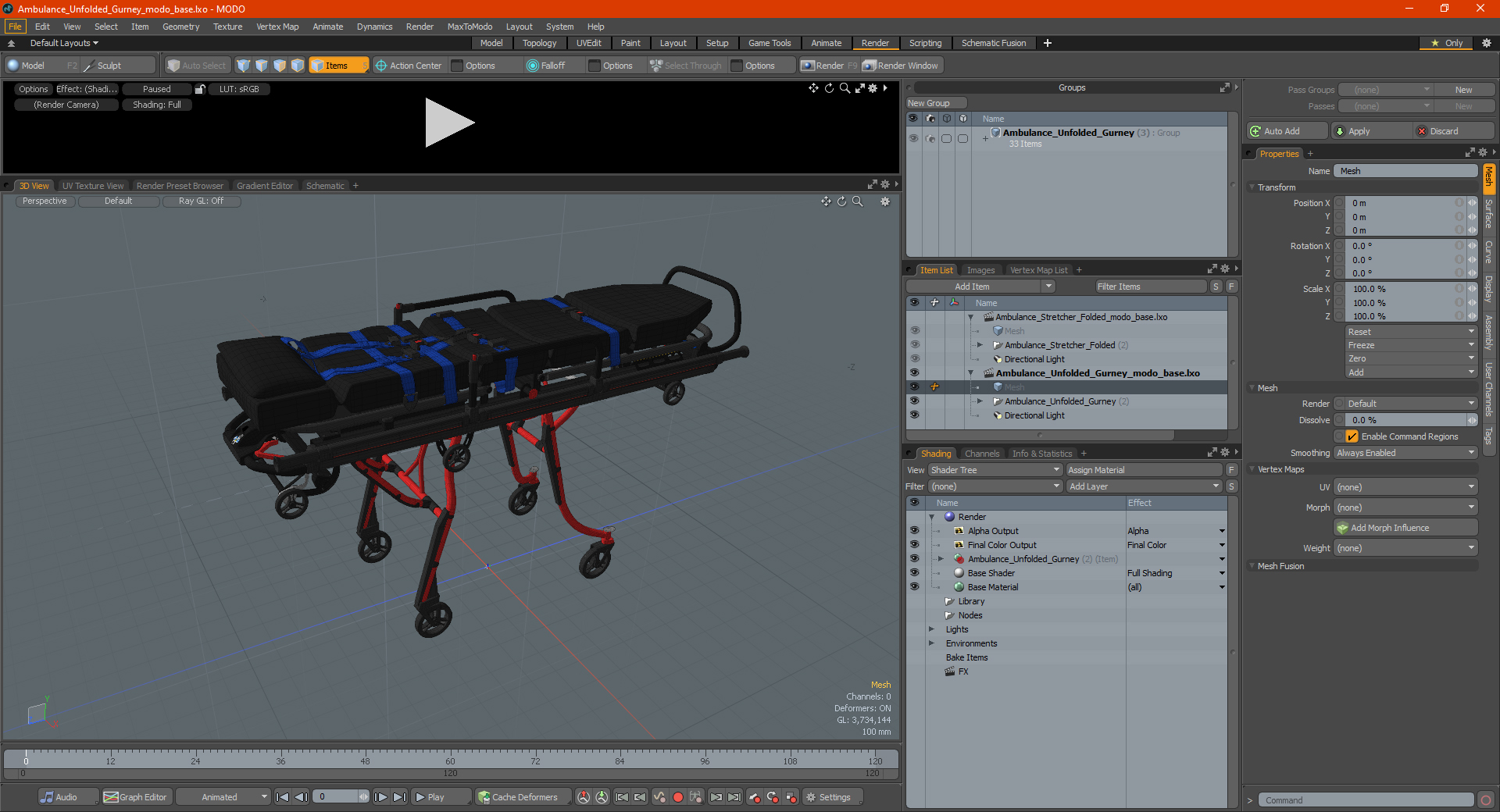 3D model Ambulance Unfolded Gurney