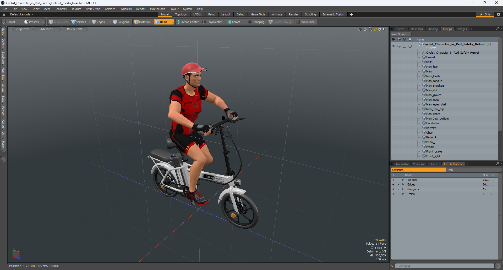 3D Cyclist Character in Red Safety Helmet model