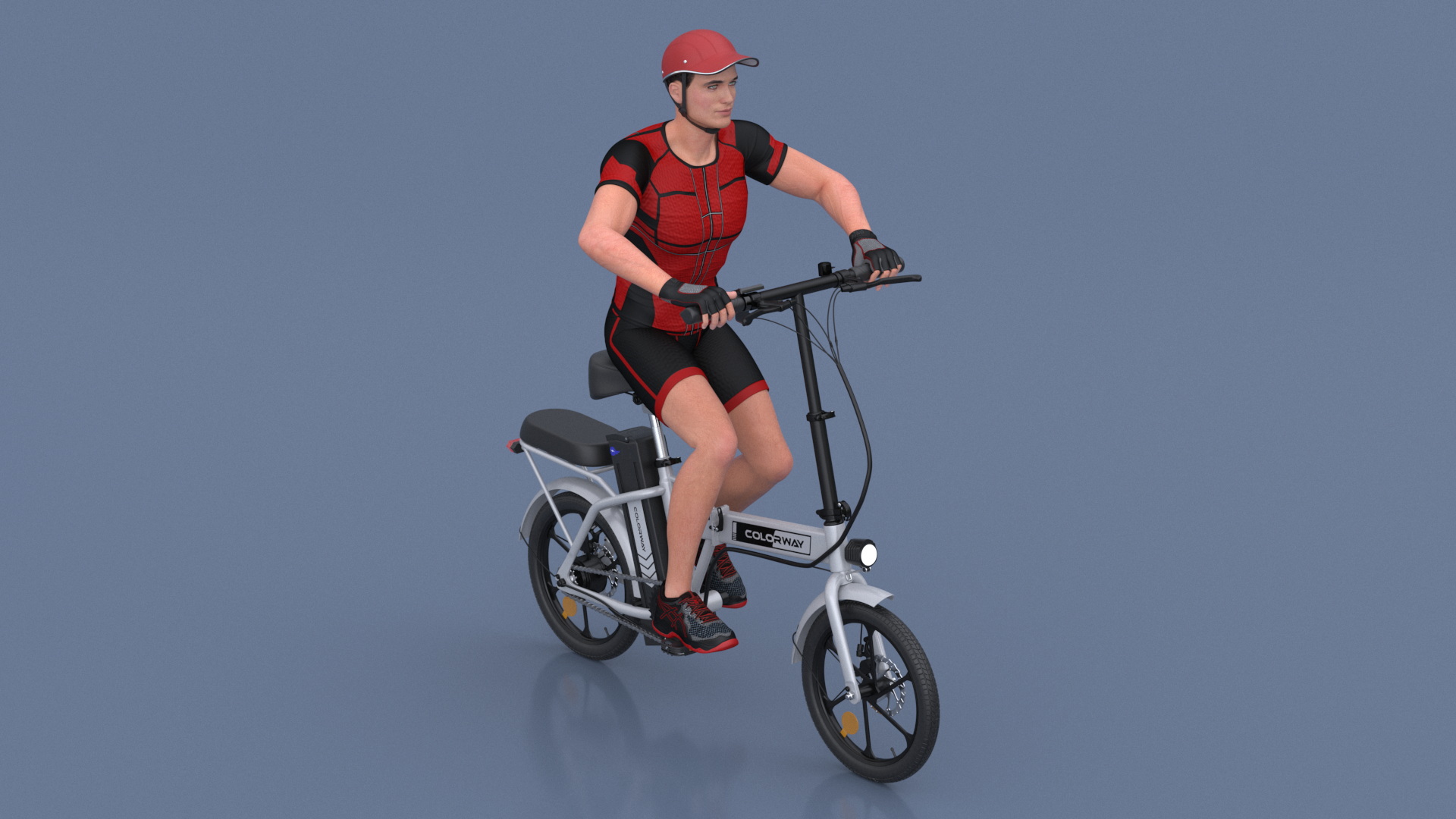 3D Cyclist Character in Red Safety Helmet model