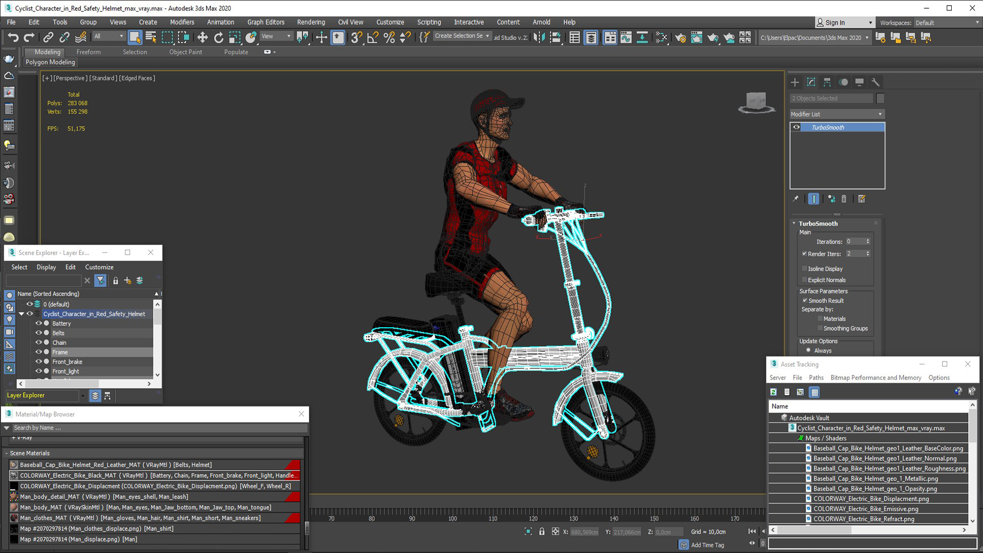 3D Cyclist Character in Red Safety Helmet model
