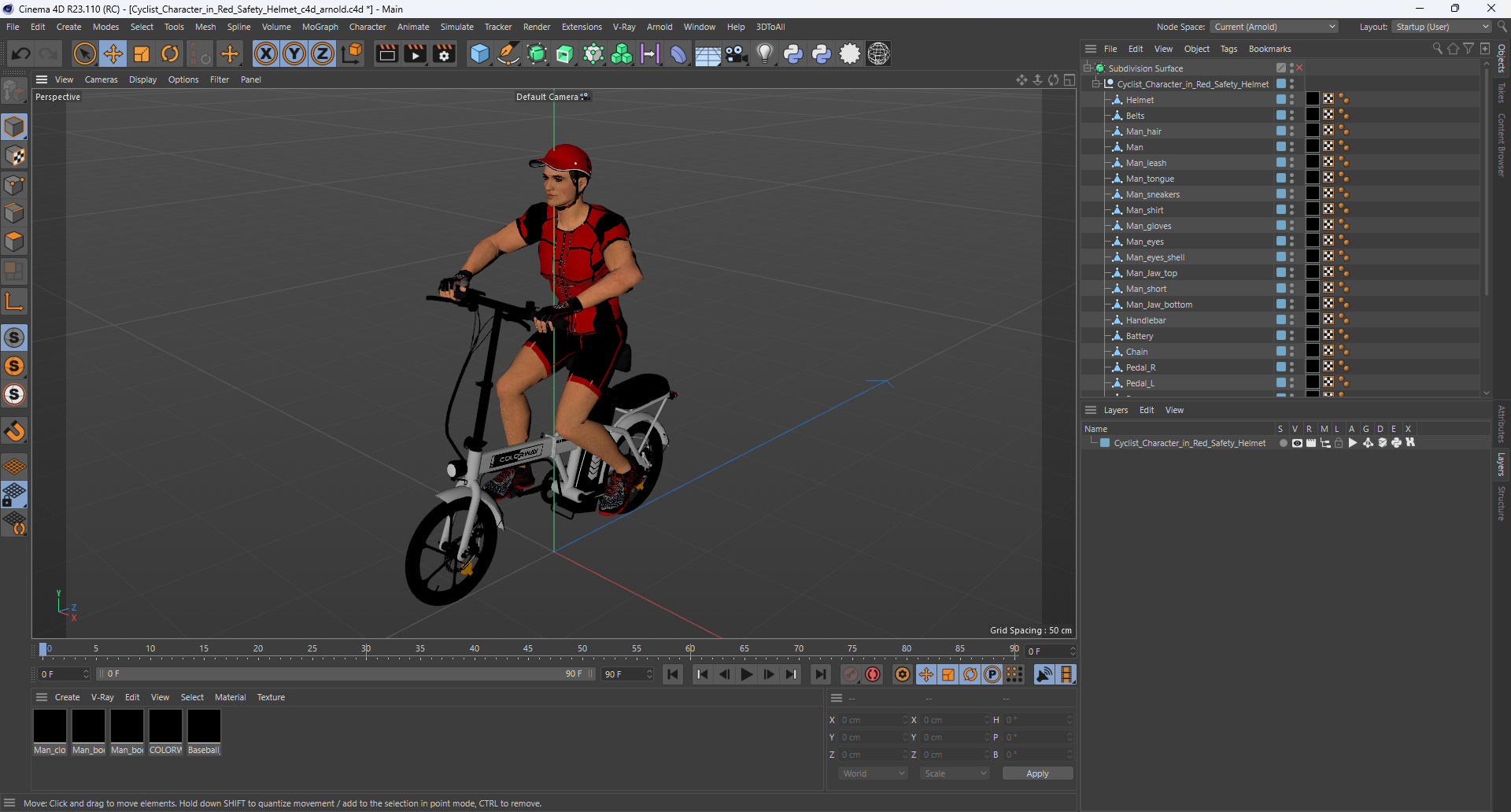 3D Cyclist Character in Red Safety Helmet model