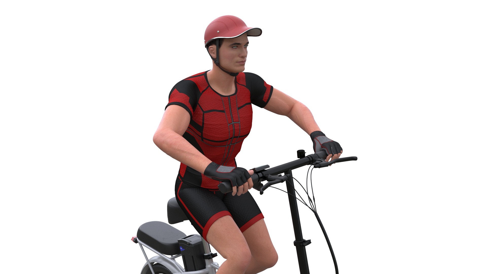 3D Cyclist Character in Red Safety Helmet model