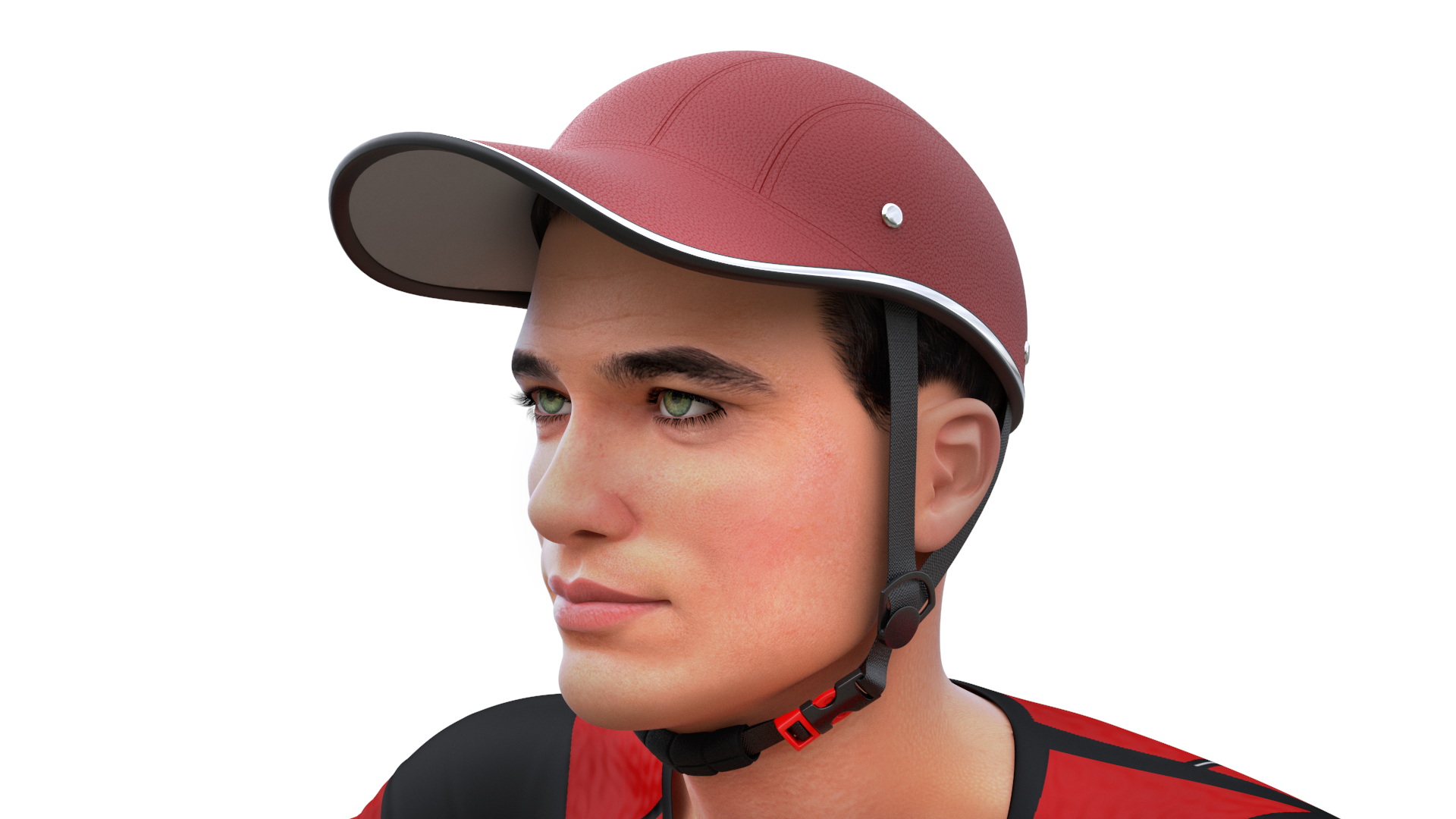 3D Cyclist Character in Red Safety Helmet model