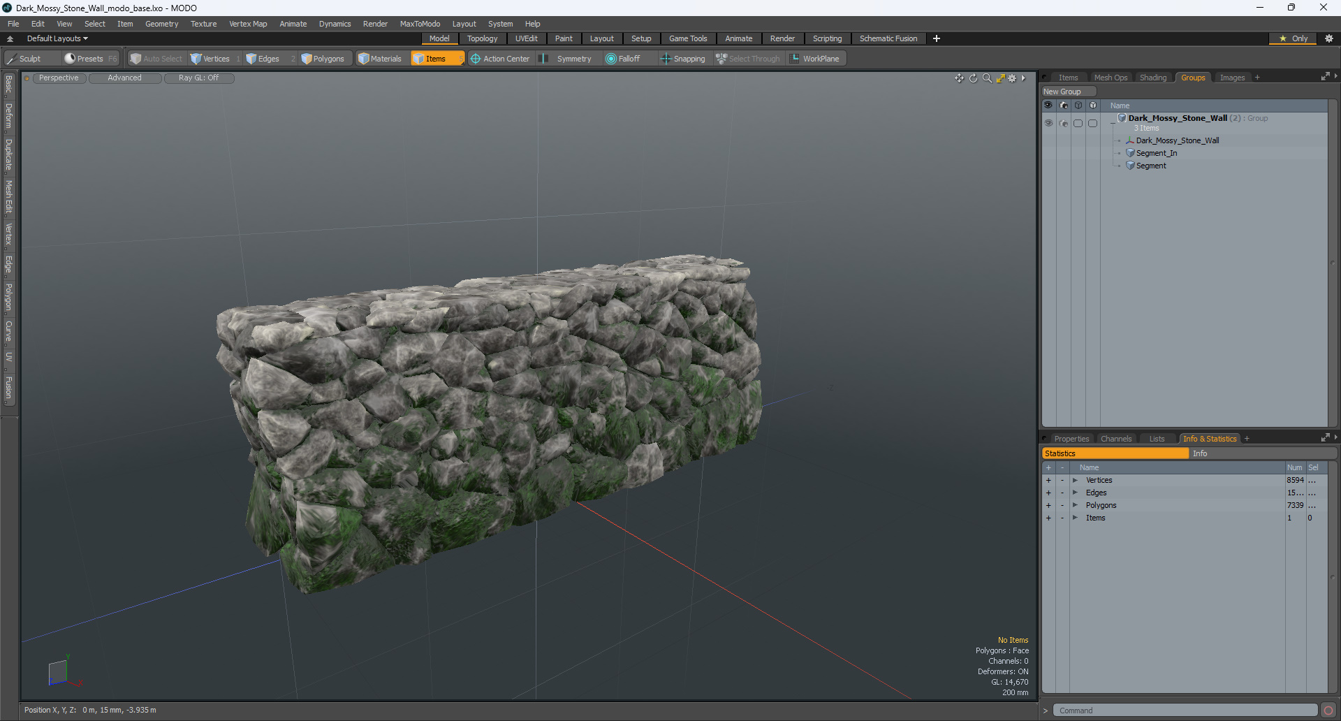 3D Dark Mossy Stone Wall