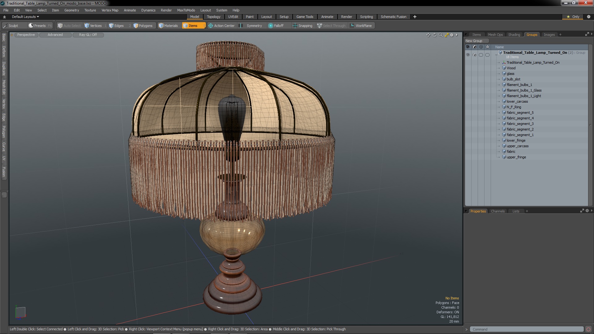 Traditional Table Lamp Turned On 3D