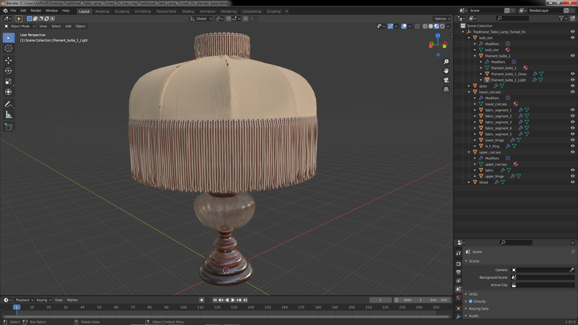 Traditional Table Lamp Turned On 3D